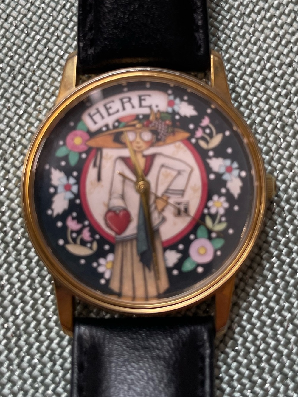 Classic Mary Engelbreit watch with “here’s my heart” illustration.